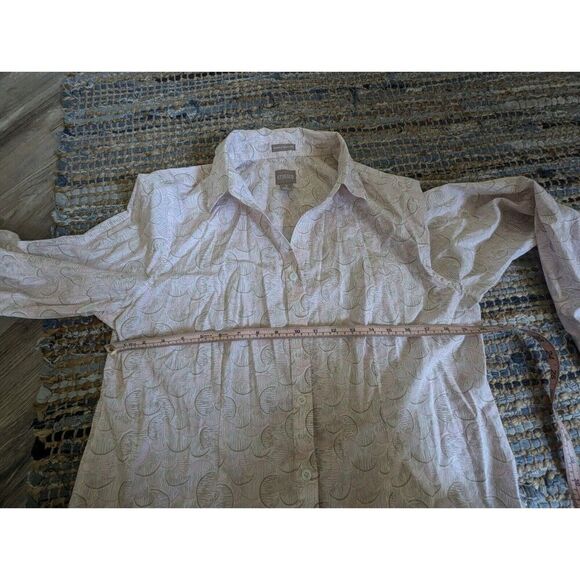 Powder Pink Grey Wrinkle Resistant Printed Button Up Shirt L Blouse Quiet Luxury - Picture 6 of 7